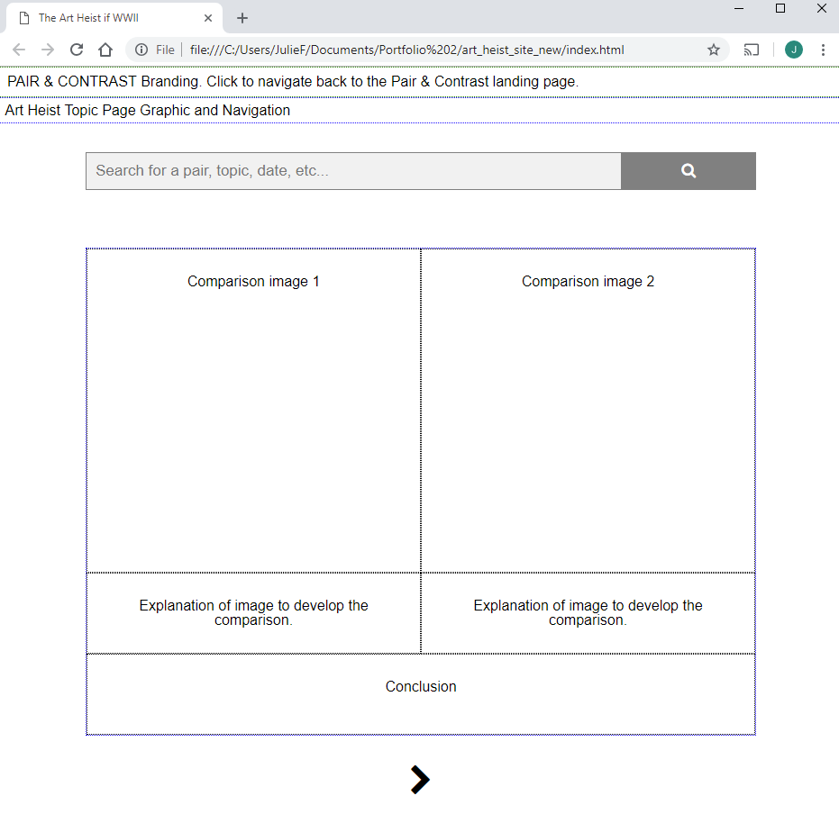 Wireframe of Art Heist web page.